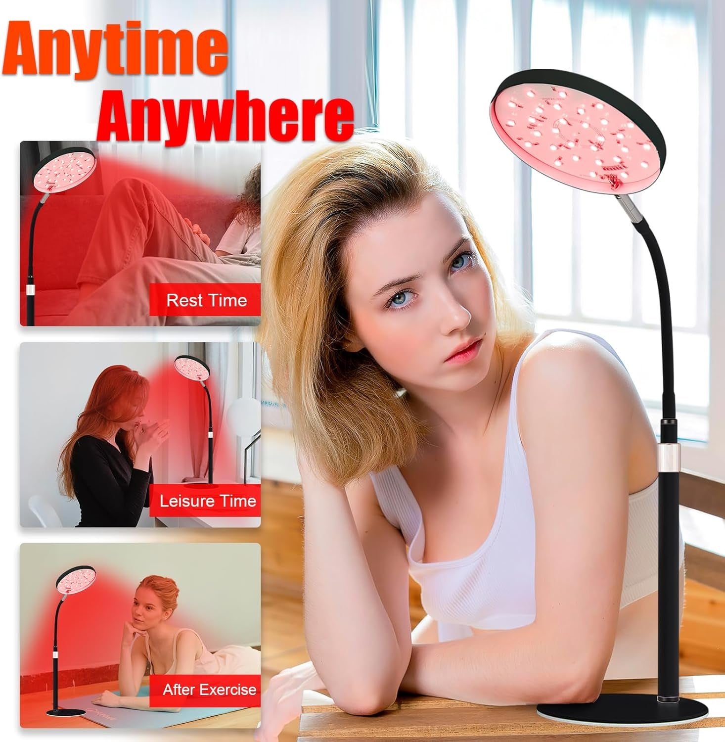 Red Light Therapy Lamp for Face- Facial and Body Treatment with Adjustable Height Stand, 120 Leds, 660Nm, 850Nm, 940Nm - Alleviate Muscle Soreness, Skin Vitalit